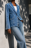 Veste en jean noire pour femme, manches bouffantes, 100% coton, coupe courte, boutons argentés, style streetwear, automne