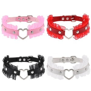 パンクゴシック原宿ジュエリー<span class=keywords><strong>EMO</strong></span>レースカラーネックレスゴシックPUアジャスタブルレザーバックルピーチハートチョーカーネックレス - Product Image 1