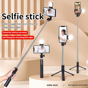 Venta caliente 100mm Cable Mini Selfie Stick Holder portátil de acero inoxidable plegable giratorio luz Smartphone trípode para - Product Image 1