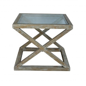HL360 <span class=keywords><strong>Valencia</strong></span> estilo francés pequeña bandeja nórdica de vidrio mesa auxiliar de café de roble con tapa de vidrio mesa de centro de lujo - Product Image 3