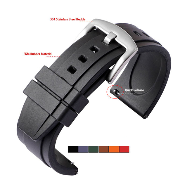 High Quality FKM Rubber Watch Strap Quick Release 20mm 22mm Fluorine Rubber Watch Band for Rolex for HUAWEI GT Watches