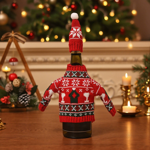 2PCS Weihnachten gestrickte Weinflaschen abdeckung Bierset Stoff Esszimmer Weihnachten Tisch dekoration für Küche Holiday Party Flaschen pullover - Product Image 4