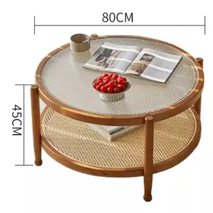 Table basse ronde en verre, <span class=keywords><strong>best</strong></span>-seller, avec décorations en osier, pour petits appartements, salon, maison, petite table à thé - Product Image 2