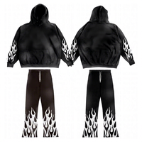 Ensemble de survêtements d'hiver en molleton épais pour hommes, personnalisé avec broderie délavée et patchs, deux pièces : sweat à capuche et pantalon de jogging