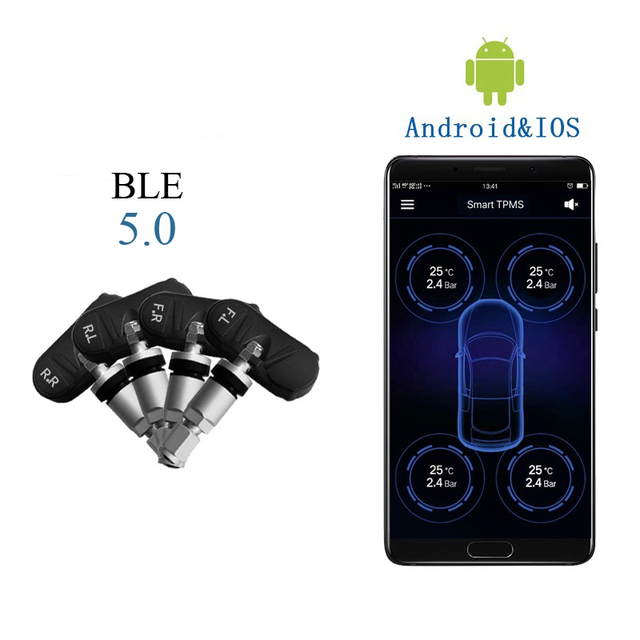 Car Tire Pressure Monitoring System Built-in Sensor Anti-theft Waterproof Ble Car TPMS for Android IOS, with 4 Internal Sensors