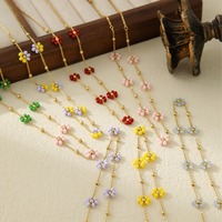 Desain lucu kalung bunga aster manik-manik biji baja tahan karat untuk wanita gadis warna-warni perhiasan choker bunga