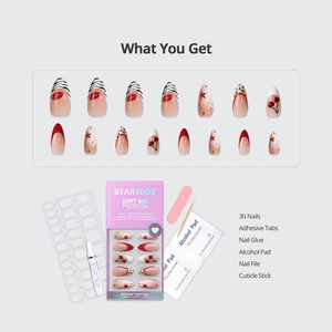 BTARTBOX French Style Artificial Fingernails <b>Set</b> Wholesale Almond Handmade 3D Cherry Soft Gel Bulk False Fake <b>Nails</b> Press on - Product Image 4