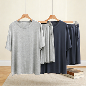 <span class=keywords><strong>Pigiama</strong></span> Casual in Modal <span class=keywords><strong>Taglie</strong></span> <span class=keywords><strong>Forti</strong></span>, Completo Due Pezzi Elasticizzato con Girocollo e Maniche Corte, Pantaloncini Estivi da Casa, Abbigliamento da Notte da <span class=keywords><strong>Uomo</strong></span> - Product Image 1