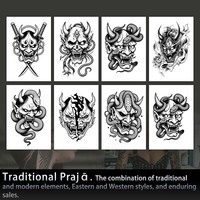 Hannya Démon Masque Tatouage Temporaire Style Traditionnel Asiatique Féroce Horreur Tatouage Imperméable Dernière 2 Semaine Tatouage À Base De Plantes pour Bras