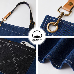 Custom Denim <b>Apron</b> With Logo Embroidery For <b>Kitchen</b> Coffee Tea Shop Workwear - Product Image 4
