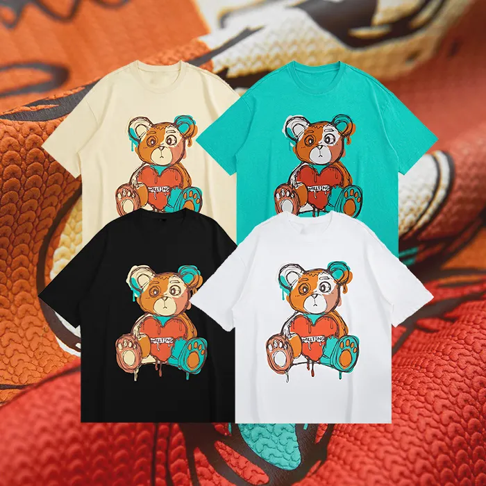factory wholesale fashion designer t shirts custom cartoon bear graphic printed men sublimation t shirt