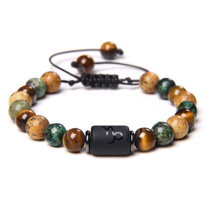 Pulsera de Piedras Naturales Tejidas de la <span class=keywords><strong>Amistad</strong></span> de las Constelaciones, Ojo de Tigre Africano, Pino de Doce, Elástica, Unisex, Regalo, Brazaletes Religiosos - Product Image 4