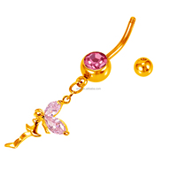 Piercing de nombril en acier inoxydable, délicat et romantique, avec zircon, motif fée, anneau banane, aile d'ange, pour mariage