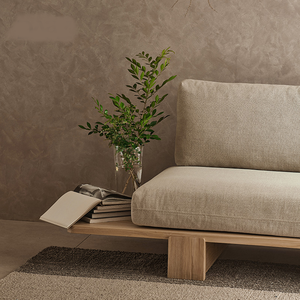 Set di Divani Moderni Quadrati con Design Trapuntato, Imbottitura in Spugna, Divano Letto Girevole in Stile Giapponese Wabi-sabi, Mobili per Soggiorno in Legno Massello - Product Image 5