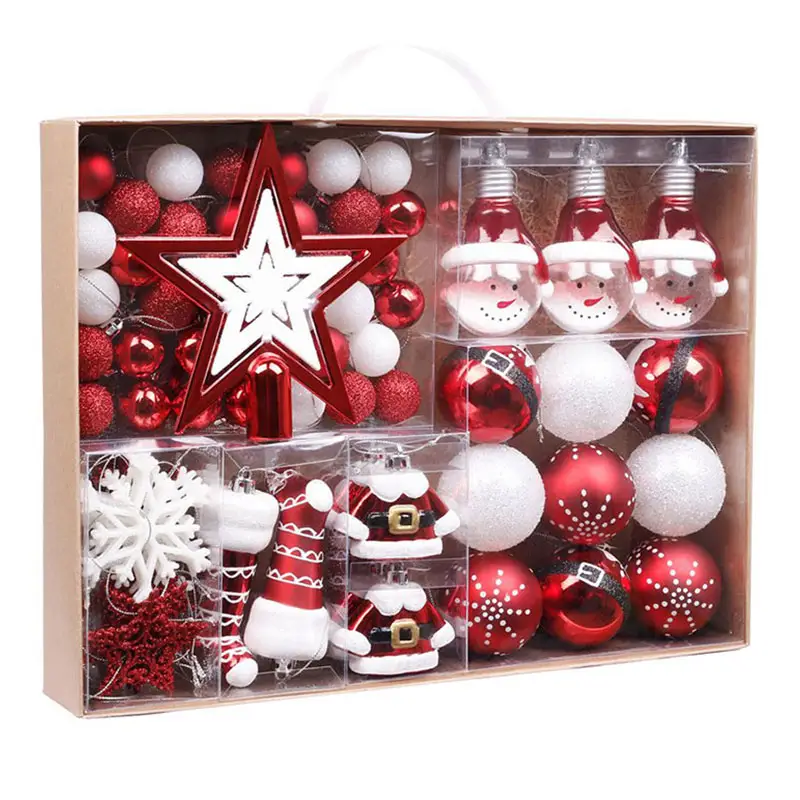 EAGLEGIFTS 30-170mm 70pcs Red and White Clear Shatterproof Xmas Decor Bauble Ornaments Christmas Ball