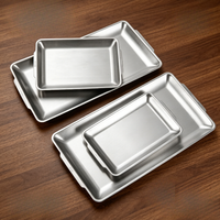 Plateau rectangulaire coréen en acier inoxydable pour barbecue, sushis, collations, gâteaux et rangement