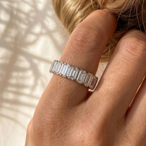 Anillo de Eternidad con Moissanita Corte Esmeralda de 0.5CT, Color D, VVS, Plata de Ley 925, Joyería Amarilla para <span class=keywords><strong>Mujer</strong></span>, Regalos - Product Image 1