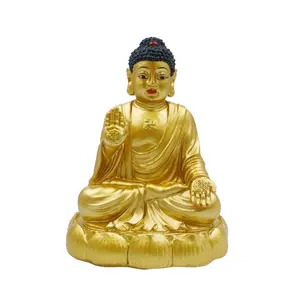 รูปปั้นพระพุทธรูปขนาดเล็กทำจากเรซิ่นสีทองทำด้วยมือรูปปั้นพระพุทธรูปขนาดเล็กจากเอเชียตะวันออกเฉียงใต้