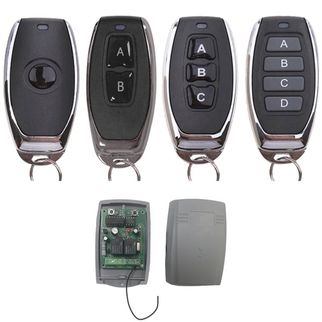 433Mhz 12V 24V 2 Channel Relay Receiver Switch Keyfob Transmitter 1 2 3 4 Button Hopping Code RF Garage Door Remote Control