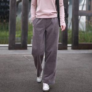 Corduroy Straight Leg <b>Pants</b> Women High Waisted Loose Fit Plus Size Casual Long <b>Pants</b> With Pockets Micro Elasticity Autumn - Product Image 2