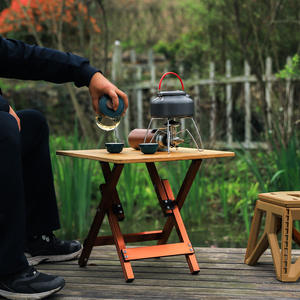 Table pliante d'extérieur en alliage d'aluminium avec plateau en bambou, base croisée, table rectangulaire pour pique-nique et cuisine - Product Image 5