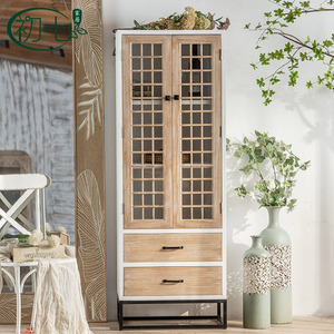 Gabinete de Almacenamiento de Madera Maciza Estilo Retro Americano, 2 Puertas Abatibles, Gabinete para Té de Sala de Estar, Estilo Wabi Sabi, Decorativo para Entrada de Villa - Product Image 4