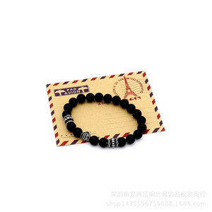 Yunnique Pulsera de ágata negra mate con cuentas de acero inoxidable de 8,0 mm, regalo de joyería unisex - Product Image 3