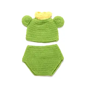 Accesorios de fotografía para recién nacido, sombrero de disfraz hecho a mano para bebé, traje de punto de rana, príncipe, ropa de ganchillo para Baby Shower