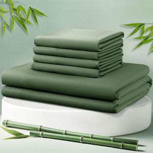 Ensemble <span class=keywords><strong>de</strong></span> draps <span class=keywords><strong>de</strong></span> <span class=keywords><strong>lit</strong></span> en bambou Cloudland Modern Cooling, certifiés 100 %, tissage satiné 400TC, 100 % fibre <span class=keywords><strong>de</strong></span> bambou biologique, 4 pièces - Product Image 1