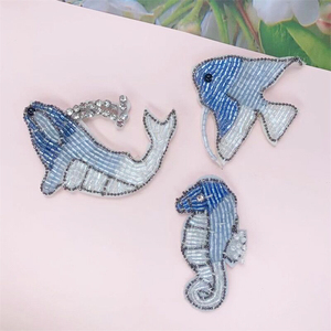 Индивидуальная ручная работа, морские животные, морские звёзды, ракушки, киты, вышитая бисером, стразы, патч, синяя 3D блестящая аппликация для шляпы, обуви, одежды - Product Image 3