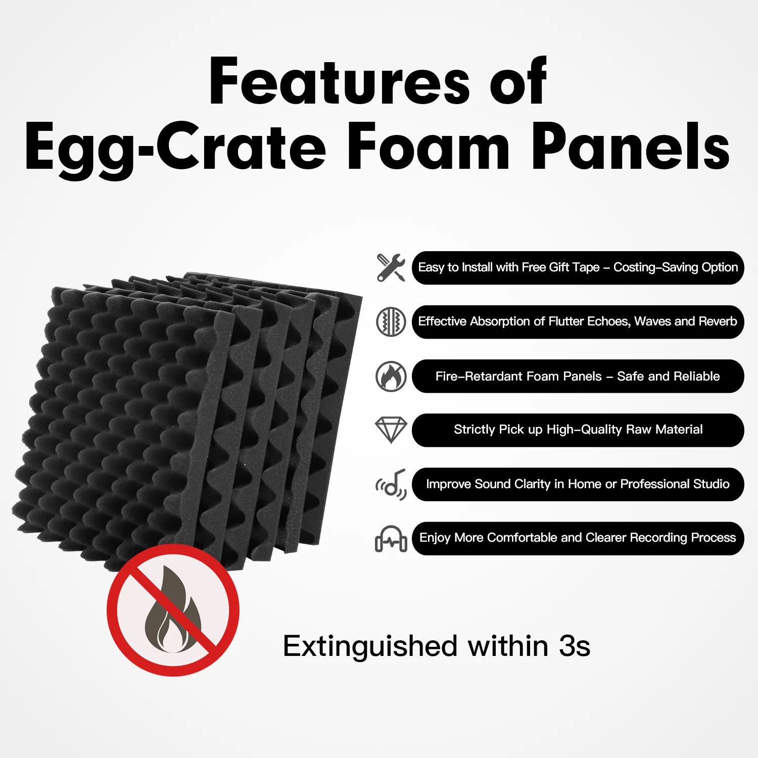 Manufacturer Custom Acoustic Foam Black Egg Crate Panel Sound Absorbent Noise Insulation Sponge Foam Sound Proof Wall Panel
