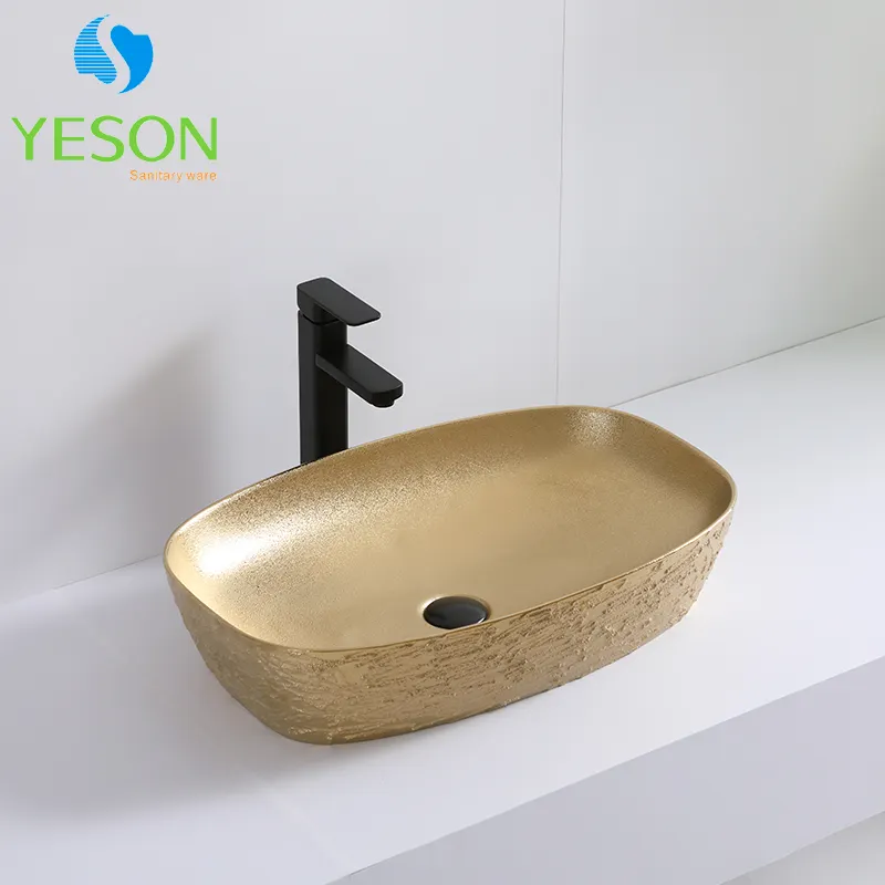 Yeson כלים סניטריים אמבטיה אמנותיים זהב צבע יוקרה פורצלן כיור זהב קרמיקה יד לשטוף קערת אגן