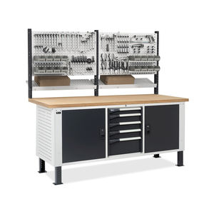 Fami Master BR 200cm établi réglable avec plateau en bois, 4 tiroirs, 2 armoires et mur perforé - Product Image 2