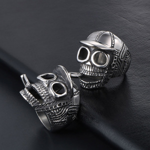 Men's Vintage Skull Hat <b>Ring</b> <b>Titanium</b> Steel Smoking Ghost Head Jewelry Gift SA384 - Product Image 4