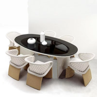 Ensemble table et chaises d'extérieur, design minimaliste moderne et créatif, trois pièces, en rotin tressé, pour jardin et cour, démontable