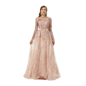 DLR309 Elegante <span class=keywords><strong>mujer</strong></span> abaya manga larga O-cuello color rosa Maxi túnica modesta <span class=keywords><strong>ropa</strong></span> islámica slim fit vestido de novia de Oriente Medio - Product Image 5