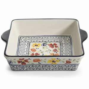 Bakeware del commercio all'ingrosso Dipinto A Mano Disegno Floreale <span class=keywords><strong>Blu</strong></span> Rotondo In Porcellana Torta Piatto Recrangular In Ceramica strumenti di Cottura Pan - Product Image 2