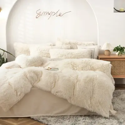 4 pieces/set winter warm plush bedding cover luxury long hair fluffy artificial fur duvet cover duvet bed Mink fleece cover