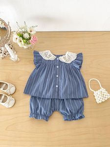 Ensemble de vêtements d'été pour filles, style coréen, avec chemise, gilet à col rabattu et <span class=keywords><strong>short</strong></span>, pour bébés d'un an, ensemble deux pièces - Product Image 3