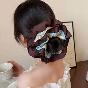 En gros, Chouchous pour cheveux en tissu élastique, style mode, à rayures et volants, surdimensionnés, style français, pour femmes, accessoires de coiffure - Product Image 2