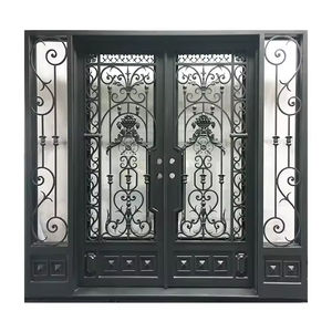 Cheap Price Luxury Villa <strong>Double</strong> Glass <strong>Door</strong> Security Front Entrance Steel Wrought <strong>Iron</strong> <strong>Door</strong> - Product Image 5