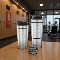 Gobelet mélangeur de protéines en acier inoxydable 304, à double compartiment, avec compartiment de rangement, pour le sport et le fitness, personnalisable avec logo