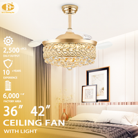 Ventilateur de plafond lumineux moderne de luxe à cristaux invisibles, économe en énergie, LED, télécommande intelligente, vente chaude 2026
