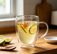 Mug à lait en verre borosilicate double paroi fait main, design moderne, corps en forme d'œuf, grande poignée incurvée, résistant à la chaleur, isolé