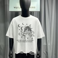 Fabricant de vêtements à faible MOQ, T-shirt personnalisé imprimé DTG, ourlet délavé, 100% coton, style streetwear, T-shirt pour homme