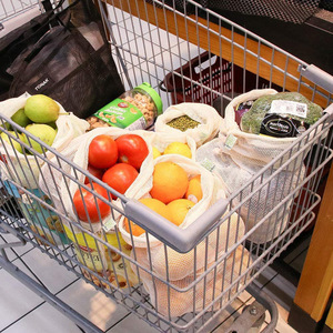 Sac en filet en coton naturel recyclé avec cordon de serrage et logo personnalisé, réutilisable, fabriqué en usine, sacs en filet pour fruits, sac en filet pour épicerie - Product Image 2