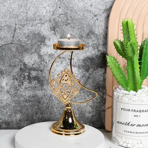 Aspire-candelabro decorativo de metal dorado para el hogar, portavelas romántico de alta calidad para boda (hoja)