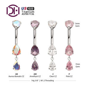 हम आयात किए गए f136 टाइटेनियम मिश्र धातु G23 नाभि स्टड पेट की रिंग आंसू ड्रॉप ज़िरकॉन नाभि बटन नाभि भेल - Product Image 2