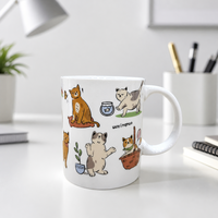 Mug à café en céramique 11oz avec illustrations de chats mignons, tasse à thé en porcelaine esthétique Kawaii, cadeau pour les amoureux des chats, décoration pour la maison et le bureau