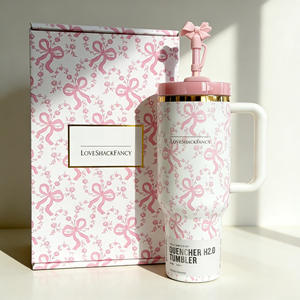 แก้วน้ำเก็บความเย็นสุญญากาศแบบใหม่ ขนาด 40 ออนซ์ พร้อมหูจับ กล่องของขวัญ และหลอดแก้วสลักลาย สำหรับกิจกรรมกลางแจ้ง - Product Image 5